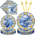 96 Pcs Amalfi Coast Party Decorations, Capri Lemon Plates and Napkins Tableware Set, Capri Lemon Party Supplies for Kids Birthday Baby Shower, Disposable Dinnerware Serve 24 Guests