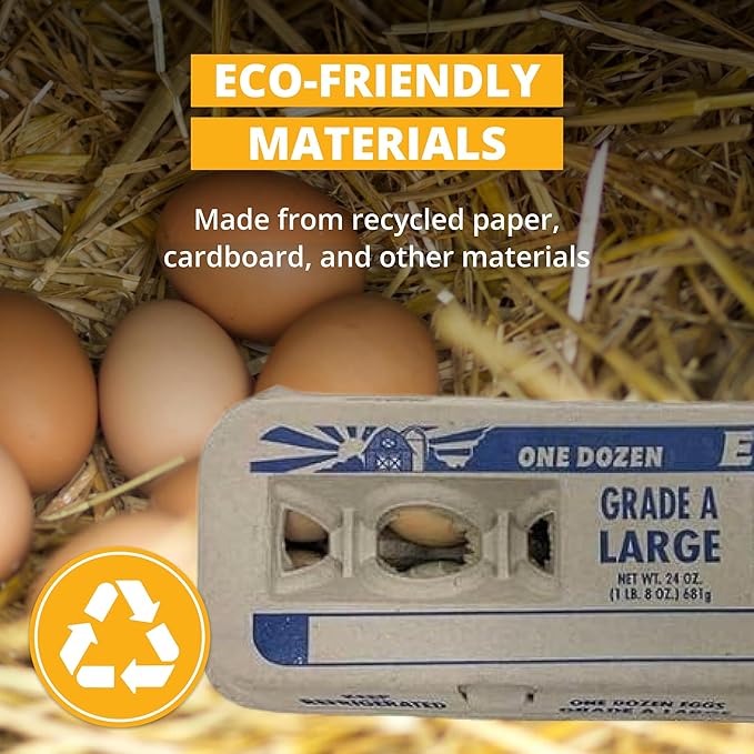 Stromberg's Grade A Large Printed Egg Cartons, Biodegradable and Eco-Friendly, Made From Recycled Materials, With Educational Prints for Safe Handling Instructions and Nutrition Facts, 4,500 Pack