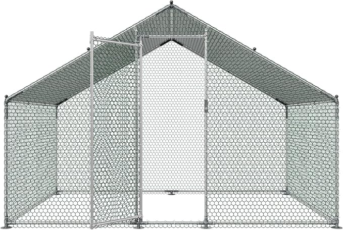 VEVOR Large Metal Chicken Coop with Run, Walkin Chicken Coop for Yard with Waterproof Cover, 6.5 x 9.8 x 6.5 ft, Spire Roof Large Poultry Cage for Hen House, Duck Coop and Rabbit Run