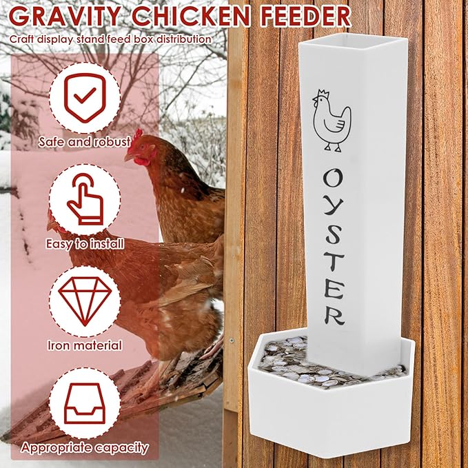 2 Pcs Chicken and Oyster Shell Feeder with Lid Double Bucket Dispenser Chicken Accessories Built for Keepers Poultry Feeders Trough, Accessories Supplies