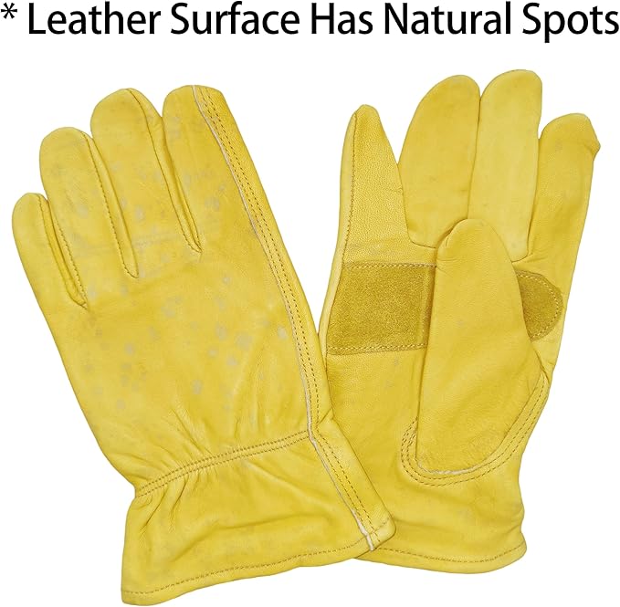 3 Pairs Leather Work Gloves For Men Cowhide Working Gloves Abrasion Resistant Driver Gloves