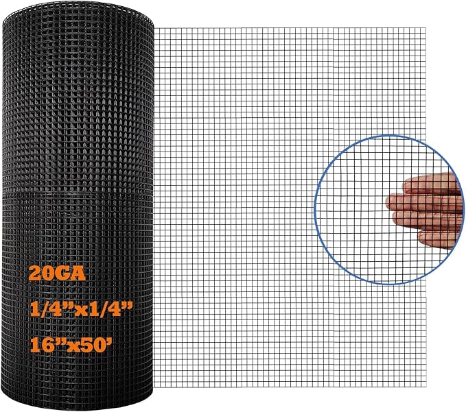 Black PVC Coated Hardware Cloth 16 Inch x 50 Foot -1/4 Inch x 1/4 Inch 20GA