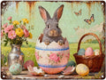 YoyaVex Vintage Easter Bunny Metal Sign Cute Rabbit Design Rustic Farmhouse Wall Art For Home Garden Outdoor Bar Cafe Decor Holiday Renovation 12X16Inch