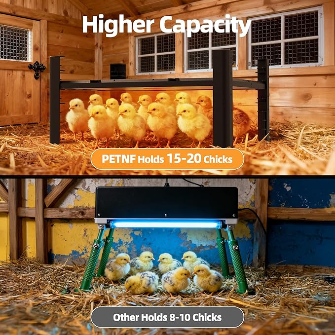PETNF Brooder Plate for Chicks, Chick Heat Plate 11.8”×15.8” 140W, Adjustable 95–167°F Safe Warm Panel for 10–20 Chicks, Energy-Efficient Brooder Heater with 3-Way Height Stand for Chicken Coops