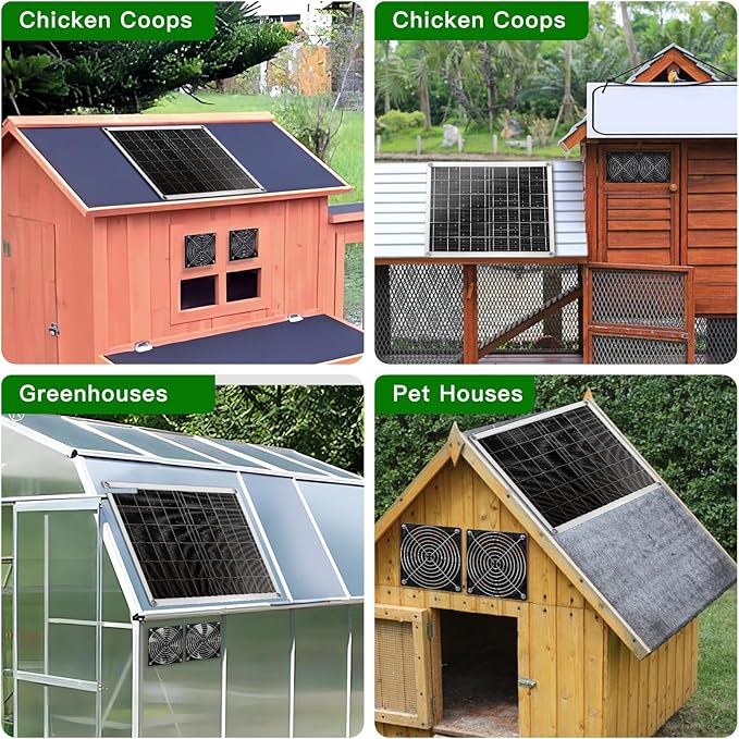 Solar Fan, 15W Solar Panel Fan with Two IP67 Waterproof Fan for Small Chicken Coops, Greenhouses, Sheds, Pet Houses, Intake or Exhaust air