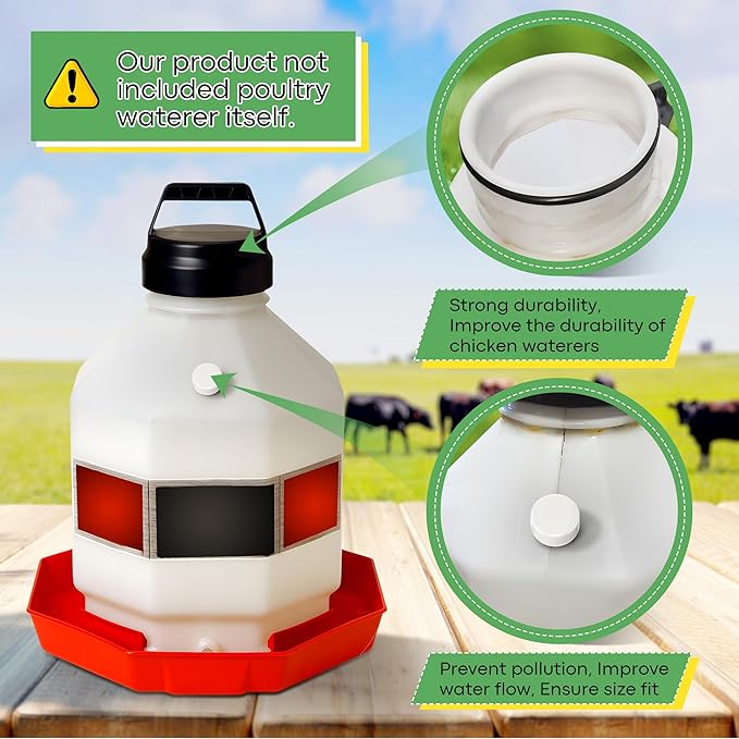 Poultry Fountain Renewal Waterer Parts, 10 Replacement Caps & 4 O Rings, Compatible with Miller PPF3/PPF5/PPF7 & Compatible with Farm-Tuff 3/5/7 Gallon Poultry Founts(White)
