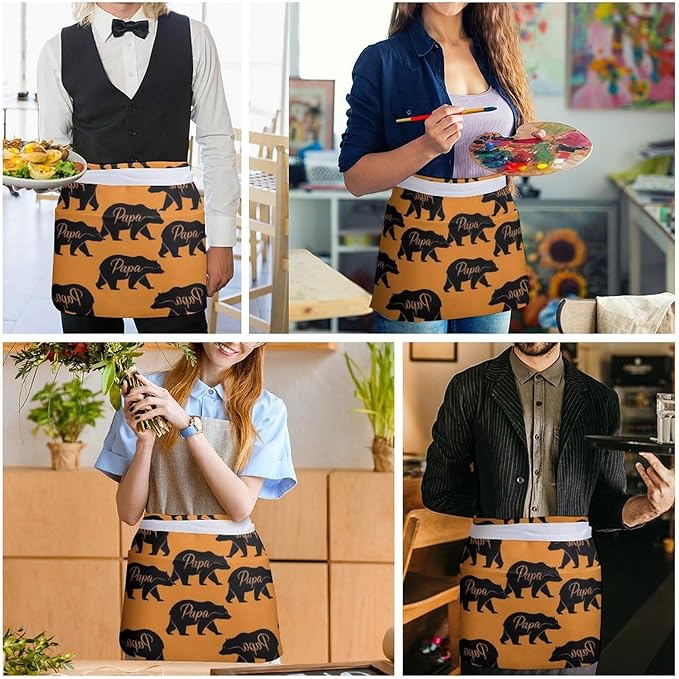 Unisex Apron for Cooking Server Waitress Half Waist Apron with 3 Pockets