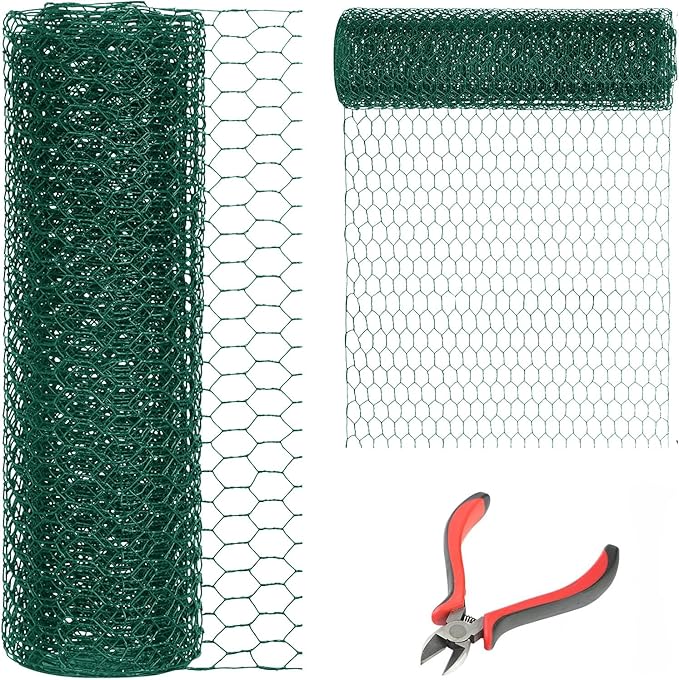 24'' x 150' Green Chicken Wire Fencing, 1 inch Chicken Wire and 19 Gauge Poultry Netting, Garden Mesh Fence Roll for Floral Arrangements/Crafts/Farm/Livestock/Pet Protection