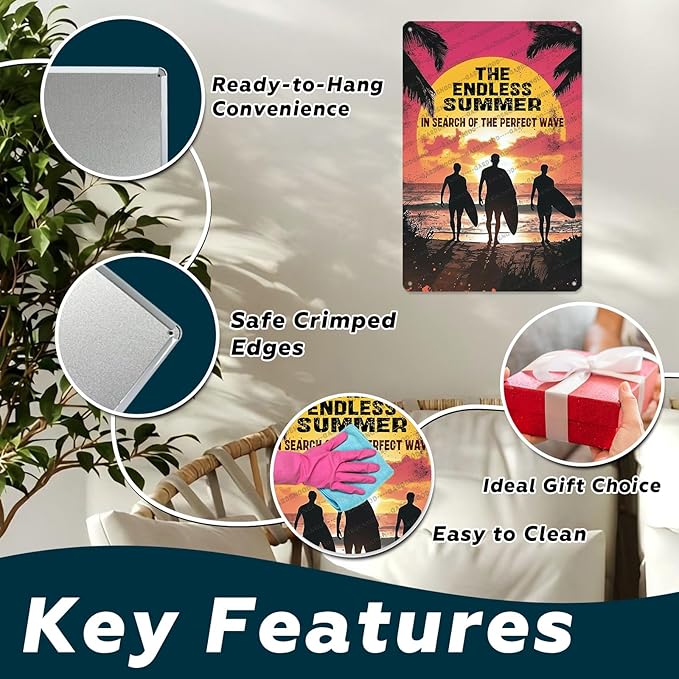 Beach Inspired Metal Tin Sign The Endless Summer Rustic Wall Decor Vintage Surf Shack Art Iron Poster For Cafe Bedroom Coastal Gift 12x8 Inch