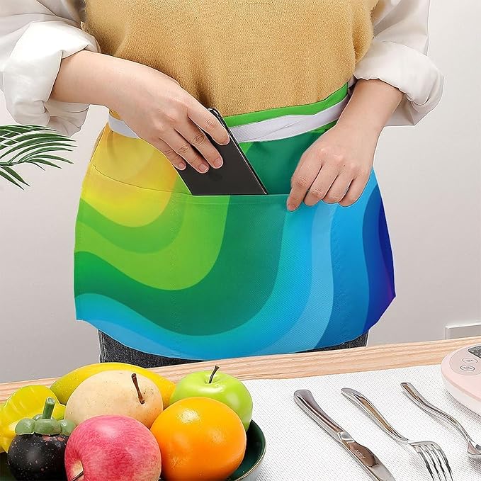 Short Aprons for Servers Unisex Chef Works Waitress Apron with 3 Pockets