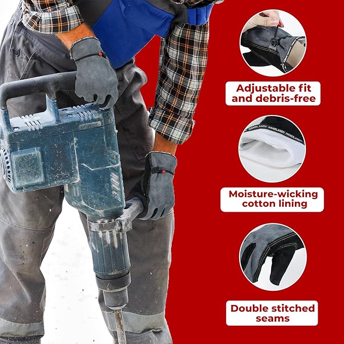 HANDLANDY Leather Work Gloves for Men and Women, Utility Tough Cowhide Glove