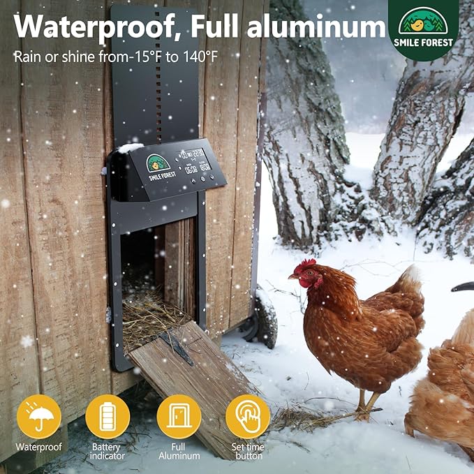 Automatic Chicken Coop Door, Automatic Chicken Door with Timer & Light Sensor