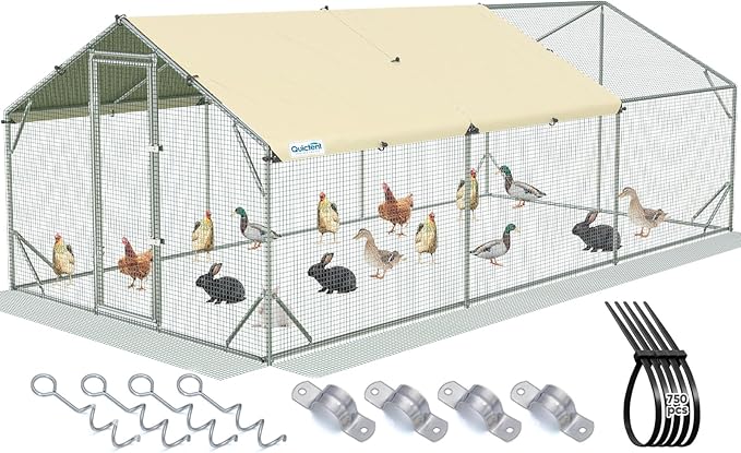 Quictent 18x9x6.6ft Metal Chicken Coop Run with Side Hardware Cloth, Elite Series Large Walk-in Outdoor Poultry Cage Heavy Duty Predator Proof Hen Duck Rabbit Farm Pen House, Waterproof Anti-UV Cover