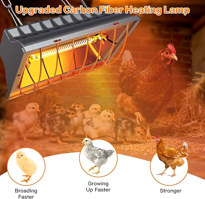 Chicken Coop Heating Lamp, 300W Brooder Heater for Chicks 6.23ft Cord UL Passed Adjustable Temp & Height with Aluminum Alloy Lampshade Suitable for Poultry Indoor Heater (Gray)