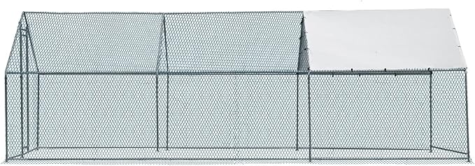 VINGLI Large Metal Chicken Coop for Chickens, Walk-in Chicken Run with Waterproof Anti-UV Cover, Heavy-Duty Chicken Pen with Security Lock for Outdoor Backyard Farm Use (19.7'Lx9.8'Wx6.5'H)