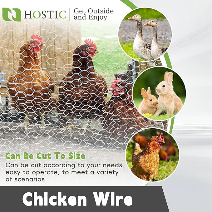 HOSTIC 6FTx150FT Chicken Wire Netting 2IN Galvanized Wire Mesh Hexagonal for Poultry Garden Fencing Barrier