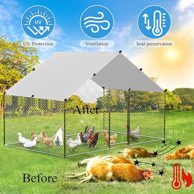 Chicken Coop Cover Waterproof Accessories,11.5 x 6.3 ft Chicken Run Cover for Winter,Waterproof Insulated Chicken Coop Tarp with 50 Pcs Ball Bungees Cords(2 Pcs)