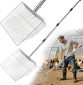 12 inch Chicken Poop Scooper, 4 in 1 Adjustable Chicken Coop Pooper Shovel (24 to 68"), Stainless Steel Sifting Litter Shovel Scoop for Chicken Coop/Goat Stall/Stable Cleaning