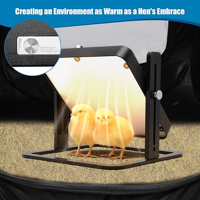 Chicks Brooder Box for Chick Starter Kit -Dual Door Chicken Brooder Playpen/Pen/Tent with 10 * 10 inch Brooder Heating Plate,Nesting Pads,Chick Feeder＆Waterer,Chick Perch Up to 15 Chicks,Quail,Duck
