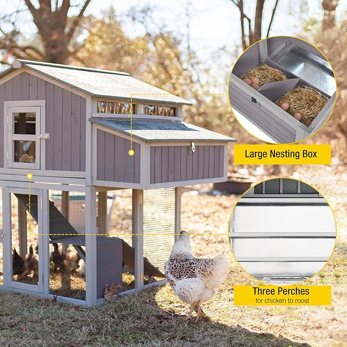 AIVITUVIN Large Chicken Coop for 6-8 Chickens Outdoor Chicken House with Two Nesting Box Folding Design Leakproof Pull-on Tray