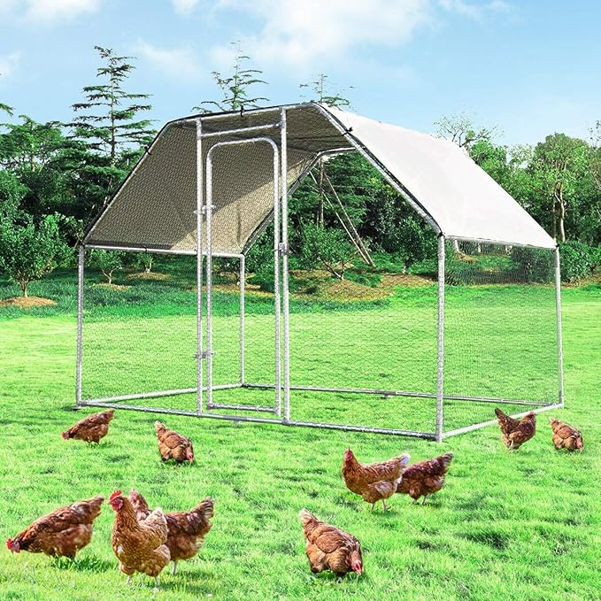 Giantex 9.2ft Large Metal Chicken Coop, Walk-in Chicken Coops Hen Run House Shade Cage with Waterproof and Sun Protection Cover for Outdoor Backyard Farm Use Poultry Cage (9.2 x 6.2 ft, Flat)