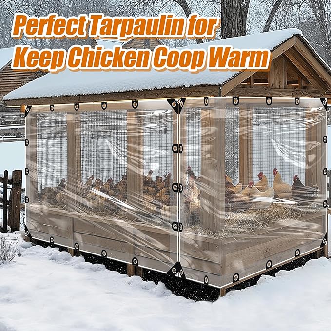 6x8ft Anti-Tear Clear Tarp Waterproof - 2pcs Windproof Poly Tarpaulin, Heavy Duty Transparent Enclosure with Grommets for Covering Chicken Coops Greenhouse Garden Plants