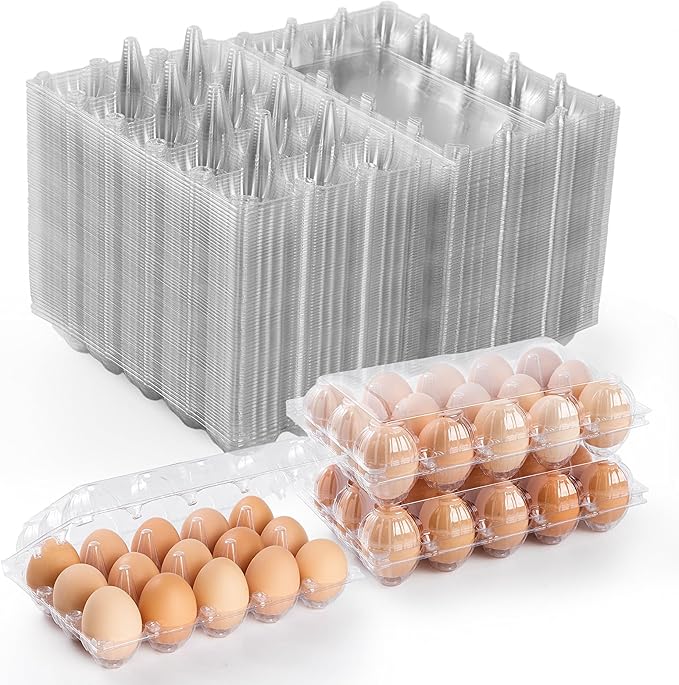 55 Pack Clear Egg Cartons Cheap Bulk,Plastic Egg Carton Bulk 15 Count,Reusable Egg Holder, Medium Egg Containers for Chicken Eggs 3x5 Grids