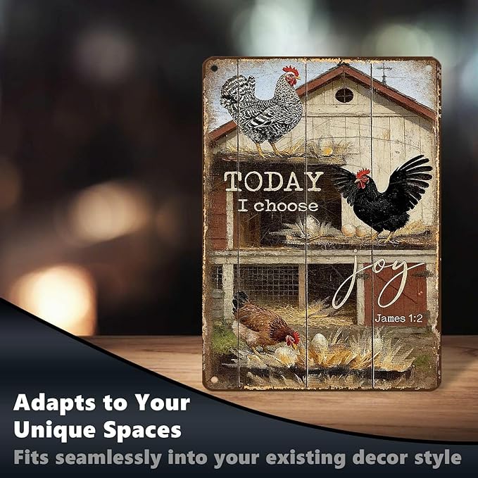 Chicken Metal Sign Chicken Coop Metal Decor Today I Choose Joy Tin Signs Vintage Farmhouse Poster Rustic Wall Decor For Home Farm Poultry House Office Cafe Bar Yard Garden 16 * 12 In