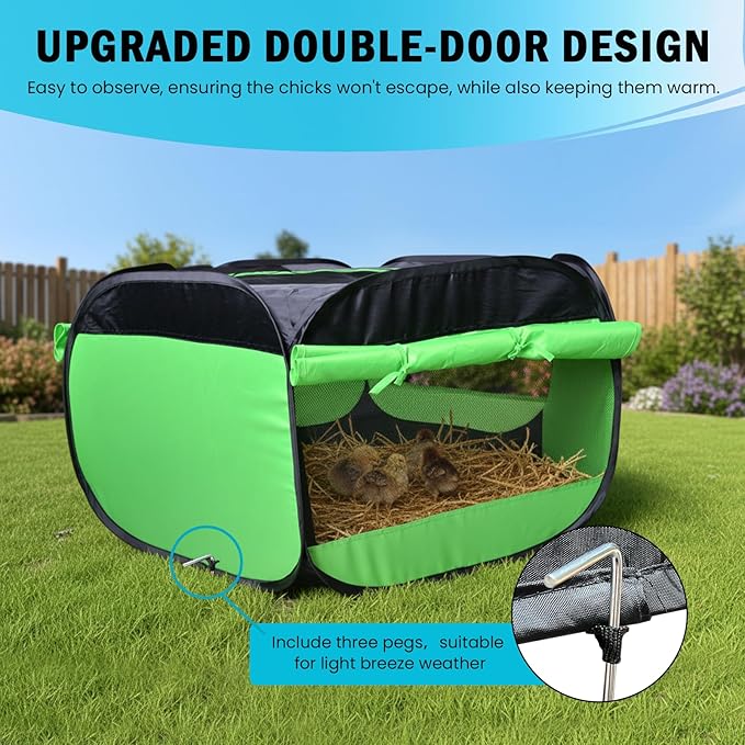 Chicken Brooder Box for Chick Starter Kit Upgrade Three-Sided Mesh Window Brooder Box for Chicks, Pop-Up Brooder Pen, Tent Up to 15 Chick, Duck and Quail (Green)