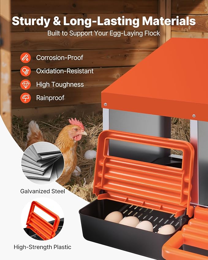 VEVOR Chicken Nesting Boxes, 2 Compartments, Easy Egg Collection, Wall Mount, Easy to Assemble, Galvanized Steel and High-Strength Plastic, Roll Away Nesting Boxes for Chickens Laying Eggs, Orange