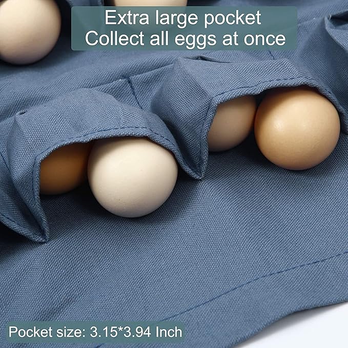 Egg Collection Apron with 18 Pockets for Gathering Chicken, Duck, Goose Eggs - Great Gifts for Mums, Friends - Blue, 21inch