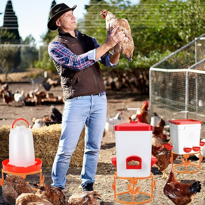 Metal Stand for Chicken Feeder Waterer, Iron Stand Holder, Rectangular Supports Rack for Buckets Barrels Equipped Installed with Feeder Waterer Port, for Coop Poultry Indoor Outdoor (Orange 2pc)