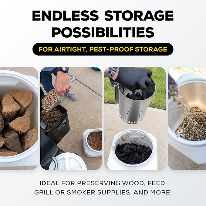Gamma2 Gamma Seal Airtight Storage Bin - Wood, Pellet, Charcoal, and Food Container - Indoor or Outdoor Utility Bucket - BPA-Free Plastic - Made in The USA - Fits up to 50 Pounds - 14" L x 20" H