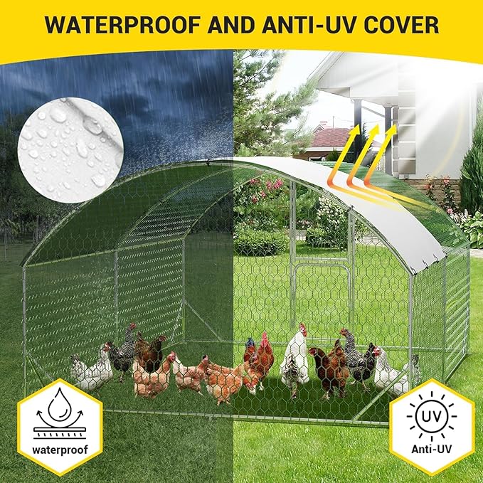 Large Metal Chicken Coop, Walk-In Poultry Cage, Chicken Run Pen House With Reinforcement & Waterproof & Anti-Ultraviolet Cover Chicken Coop Run With Double Lockable Doors for Outdoor 9.8 x 13.1X 6.6ft