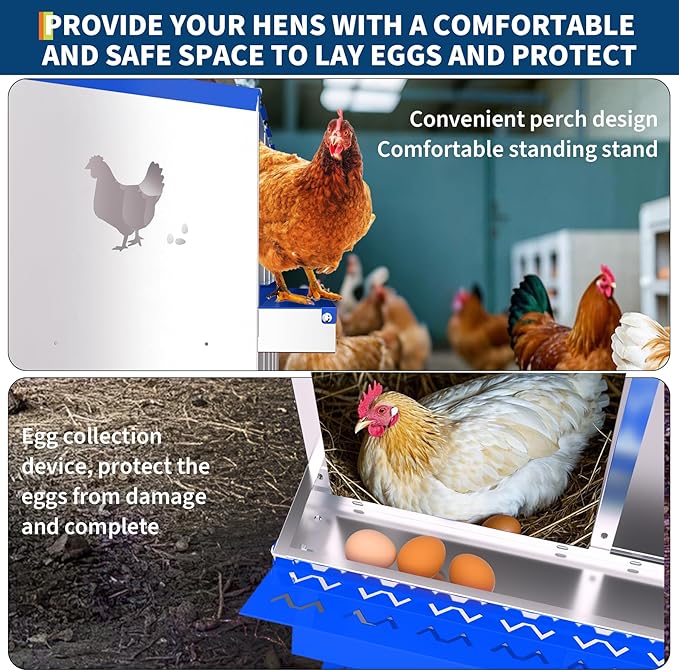 Chicken Nesting Box with Removable Tray, 10 Compartment Nesting Boxes for Chickens, Easy to Clean and Install, Durable Chicken Laying Boxes for Chicken Coop, Protects Eggs(Blue)