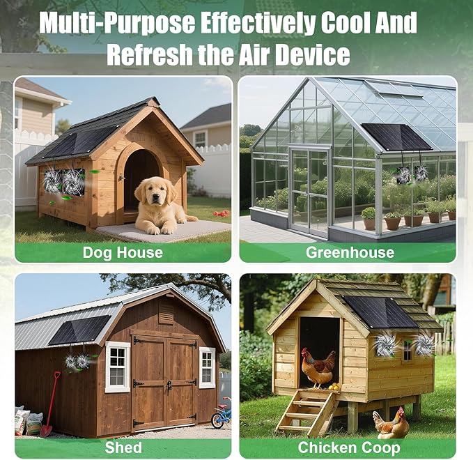 Chicken Coop Fan Solar Powered,25w Solar Panel Powered With Dual Ip67 Waterproof Fans For Green House，Shed,Dog House,2 Way Air-Flow Intake Or Exhaust Chicken Coop Fan Solar
