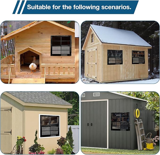 Yuzzy Shed Windows 2 Pack, Chicken Coop Windows 36" x 36" with Tempered Glass and Fiberglass Screen, Flush Mounted Small Window for Shed, Barns, Playhouse, Household, Garage (Black)