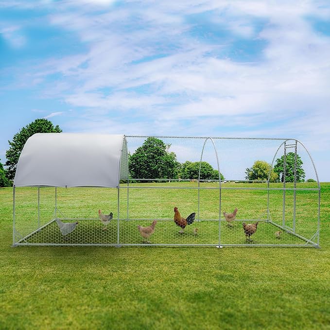 Large Metal Chicken Coop,Outdoor Chicken Coop Run with Water-Resident and Anti-UV Cover,Dome Roof Walk-in Poultry Cage Duck Rabbit House for Outside,Backyard and Farm, 19.5'Lx9'Wx6.5'H