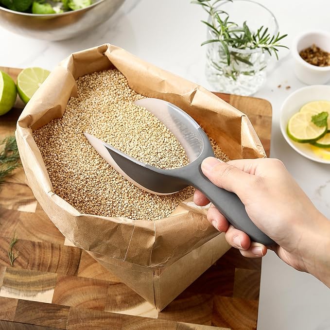 Spring Chef Gray Magnetic Ice Scoop for Freezer - Contoured Translucent Flexi-Plastic Ice Scooper with Comfortable Handle - Flour Scoop - Dishwasher Safe Scooper for Popcorn, Pet Food, Rice, Grain