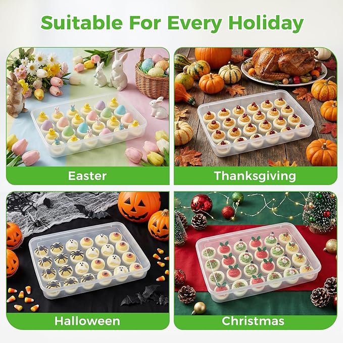 HANSGO Deviled Egg Containers with Lid, Deviled Egg Tray Holder Carrier with Lid for 24 Eggs for Home Party Kitchen Supplies Refrigerator Storage