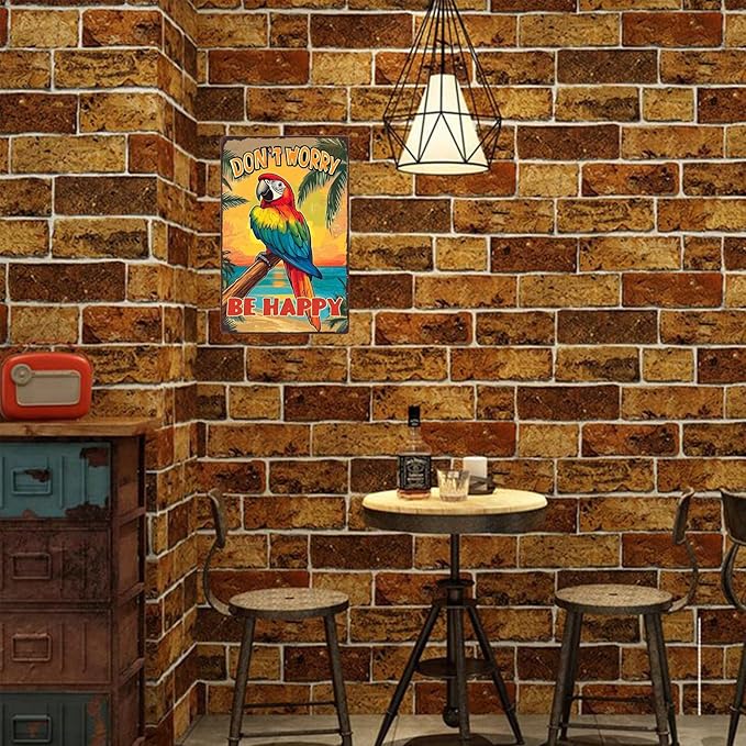 Vintage Metal Sign Don't Worry Be Happy Parrot Tin Sign Funny Walll Decor for Bar Kitchen Pubs Cafe Home Garage 12×8 Inch