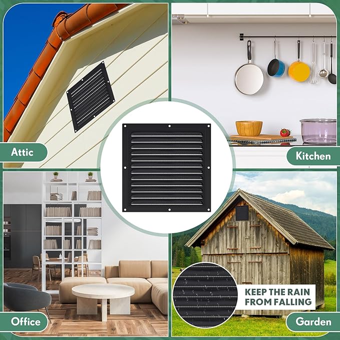 4 Pcs Aluminum Attic Vents 12" x 12" Metal Gable Wall Mesh Shed Vent with Screen Square Louver Grille for Exterior Door House Attic Garage Ceiling