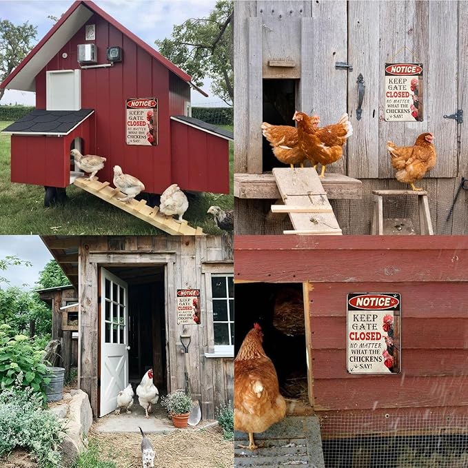 Chicken Gifts for Women Chicken Coop Accessories Chicken Coop Sign Metal Funny Farm Gate Decor Keep Gate Closed Rustic Outdoor Wall Art for Chicken Enthusiasts Lovers