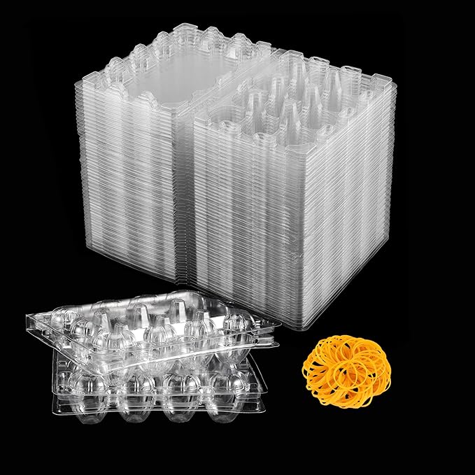Loving Basso 50 PCS Quail Egg Cartons Plastic Bulk,12 Grids Clear Storage Holders with Lids and Rubber Band,Stackable Quail Eggs Trays for Quail,Pheasant,Pigeon Eggs