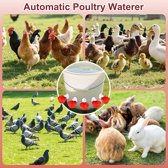 Chicken Waterer Cups, 8 Pack Red Automatics Chicken Waterer, Professional Poultry Cups Suitable for Chicks, Duck, Goose, Turkey and Bunny Various Poultry, Compatible with Various Containers