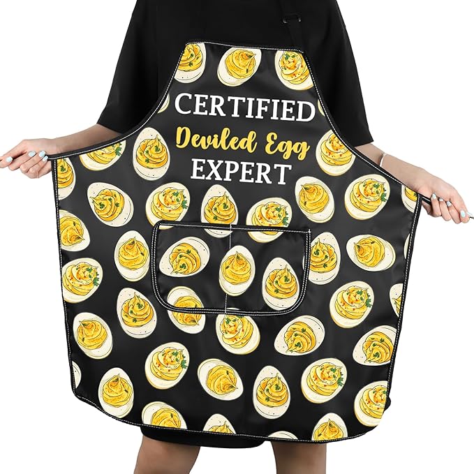 VAMSII Deviled Eggs Lover Gift Certified Deviled Egg Expert Apron With Pockets Egg Enthusiast Kitchen Gift