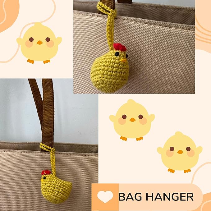 Handmade Crochet Chicken Keychain Set of 4 – Chicken Christmas Ornaments, Funny Stuffed Animal Bag Charm, Car Mirror Ornament, Cute Farmhouse Decor, Gift for Chicken Lovers, Valentine Gifts