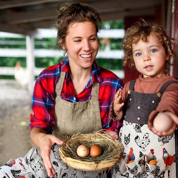 Cozypower 4 Pcs Egg Apron Egg Collecting Apron Adult 12 Pockets and Child 3 Pockets Chicken for Gathering Collecting Fresh Eggs Housewife Farmhouse Kitchen Restaurant Parent Child Activities