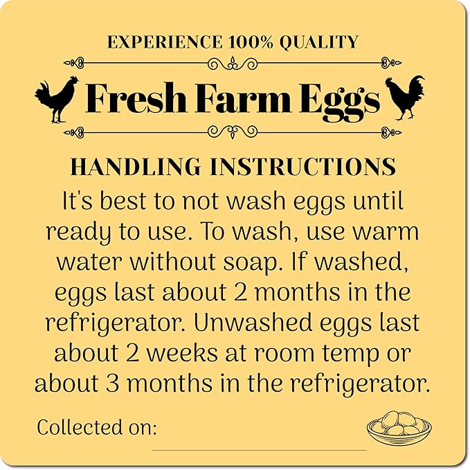 100 Pack Premium Fresh Farm Eggs Handling Instructions Stickers Labels |Care Accessories | Egg Blank Cartons 4 6 12 15 18 30 48 50 Count Basket Box Container Storing Extra Organizer -M10SS100