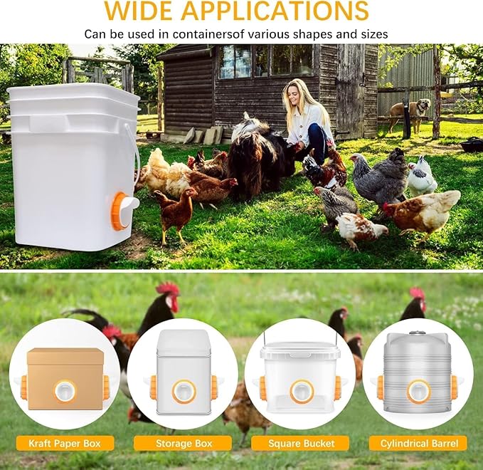 Chicken Feeder Port, 6 Pack Chicken Feeders No Waste with 6 Lids 1 Drill Bit, DIY Automatic Poultry Feeder Cups Kit, Chicken Bucket Feeder for Barrels ((Orange)